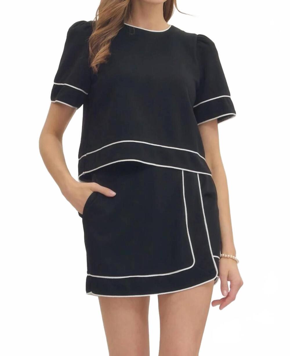 NEW ENTRO chic contrast-trimmed skort set in black